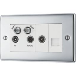 British General Nexus Metal 4-Gang Quadruplex TV Socket Polished Chrome