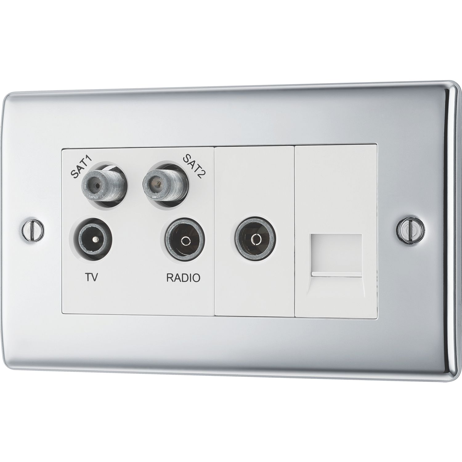 British General Nexus Metal 4-Gang Quadruplex TV Socket Polished Chrome (367XG)