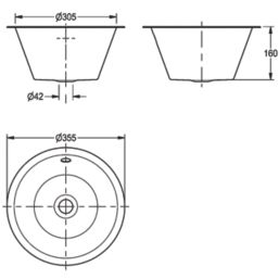 1 Bowl Stainless Steel Round Inset Sink 355mm x 305mm