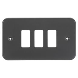 Knightsbridge  3-Module Grid Metal Clad Faceplate Black