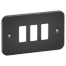 Knightsbridge  3-Module Grid Metal Clad Faceplate Black