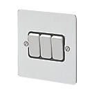 MK Edge 10AX 3-Gang 2-Way Switch  Polished Chrome with Black Inserts