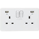 Knightsbridge SFR9904NMW 13A 2-Gang SP Switched Socket + 2.4A 2-Outlet Type A USB Charger Matt White with White Inserts