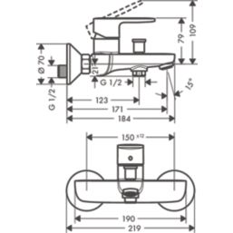 Hansgrohe Vernis Blend Chrome 114mm Wall Mounted Lever 2 Tap Holes Bath Mixer Tap