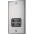 British General Nexus Metal 1-Gang Dual Voltage Shaver Socket 115/240V Brushed Steel with Black Inserts