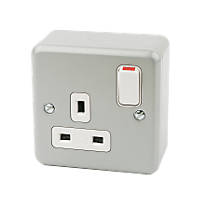 MK Metalclad Plus 13A 1-Gang DP Switched Metal Clad Plug Socket with White Inserts