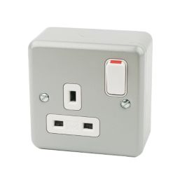 MK Metalclad Plus 13A 1-Gang DP Switched Metal Clad Plug Socket  with White Inserts