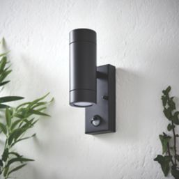 LAP Bronx Outdoor Up & Down Wall Light With PIR Sensor Black