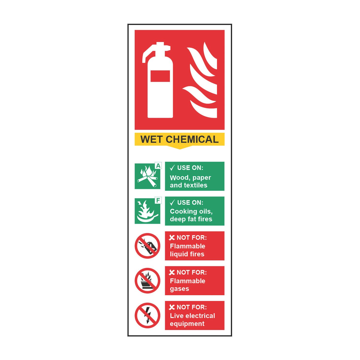 Essentials Non Photoluminescent "Fire Extinguisher Wet Chemical" Sign 100mm x 300mm (369FG)