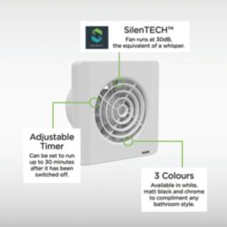Sensio Layci 100mm Axial Bathroom Shower Extractor Fan Kit with Timer White 240V