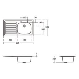 Armitage Shanks Stewart 1 Bowl LH Metallic Stainless Steel Inset Sink 925mm x 500mm