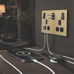 British General Evolve 13A 2-Gang SP Switched Socket + 3.25A 22W 2-Outlet Type C USB Charger Satin Brass with Black Inserts