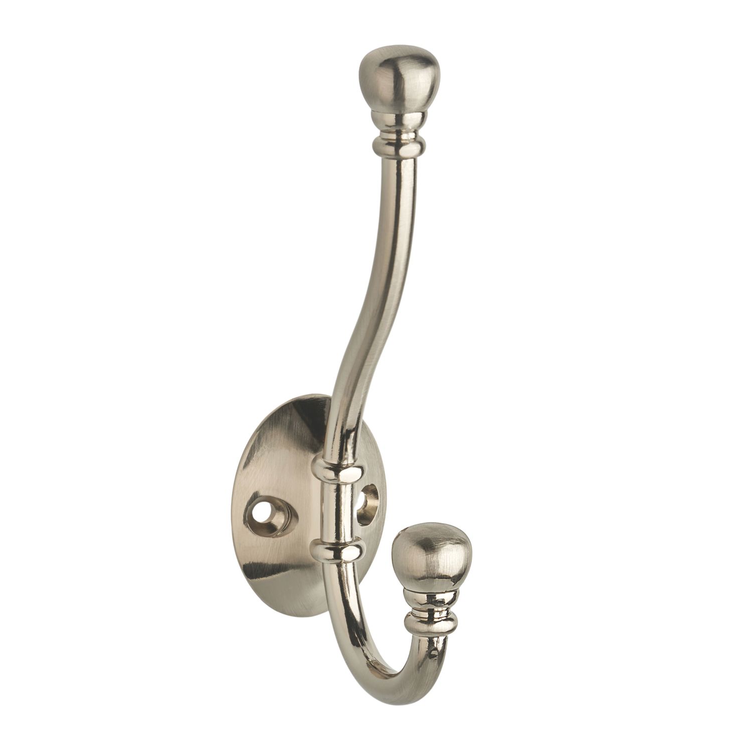 Decohooks Two Prong Ball End Hook Satin Nickel 130mm (370KK)