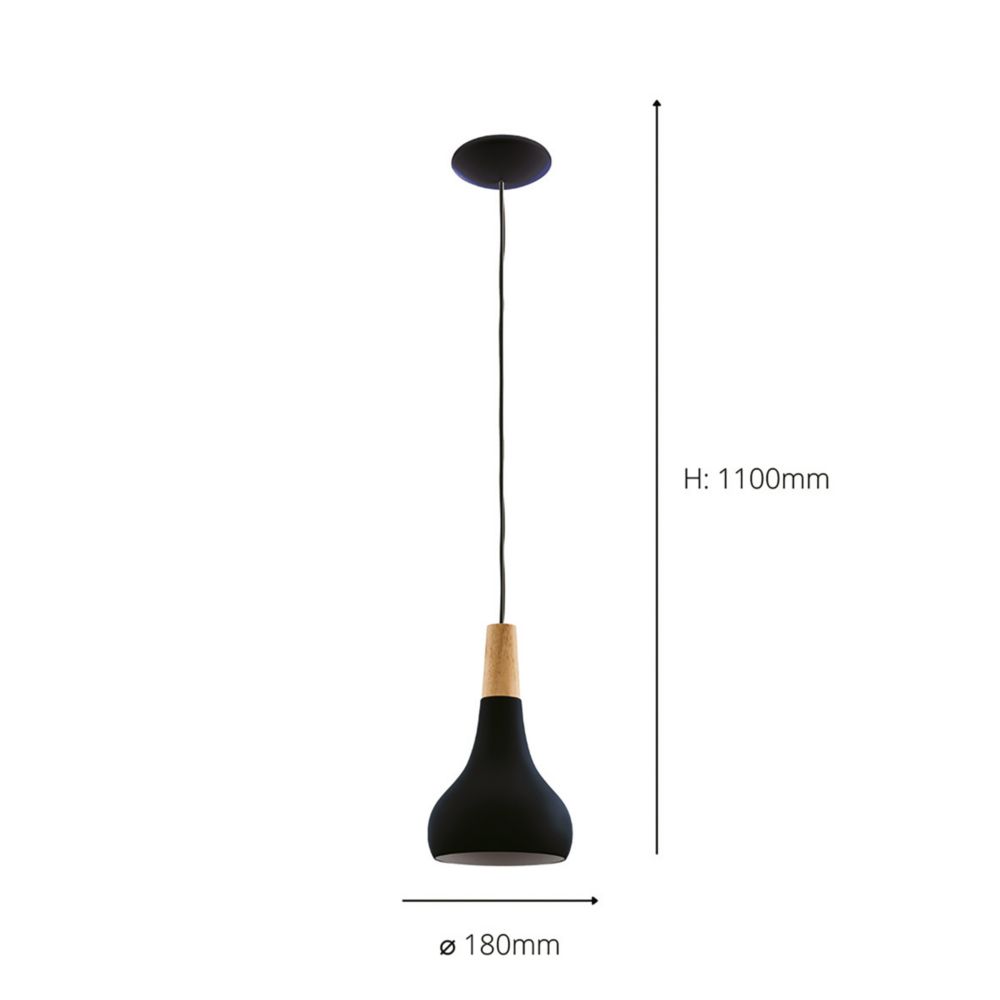 Eglo Sabinar 18cm Single Pendant Light Black/Brown - Screwfix