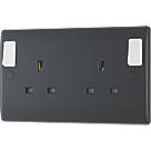 British General Part M 13A 2-Gang DP Switched Power Socket Charcoal