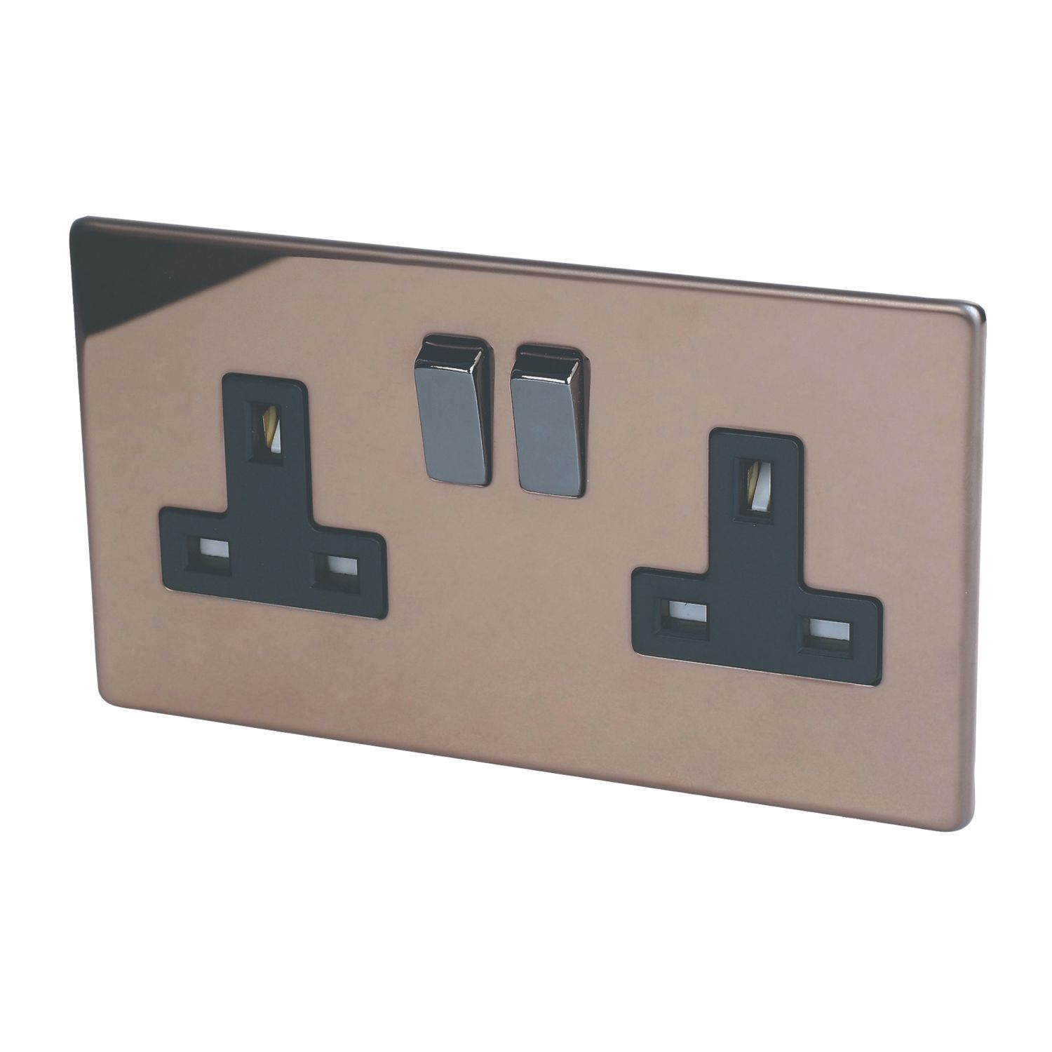 Varilight 13AX 2-Gang DP Switched Plug Socket Polished Bronze with Black Inserts (3716H)