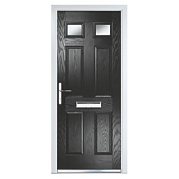 Crystal  4-Panel 2-Light Left or Right-Handed Black Composite Front Door 2055mm x 920mm