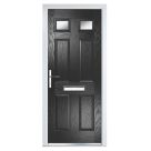 Crystal  4-Panel 2-Light Left or Right-Handed Black Composite Front Door 2055mm x 920mm