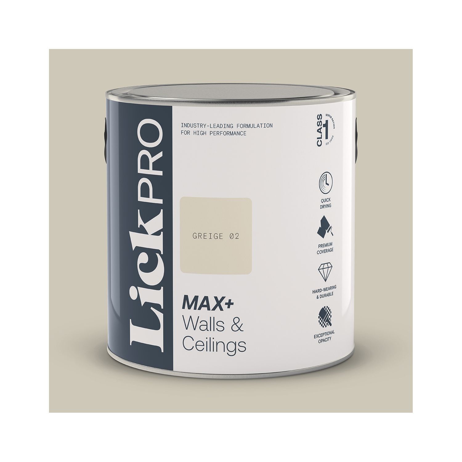 LickPro Max+ 2.5Ltr Greige 02 Eggshell Emulsion Paint (371TM)