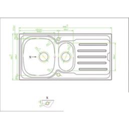 1.5 Bowl Stainless Steel Kitchen Sink & Drainer  1000mm x 500mm