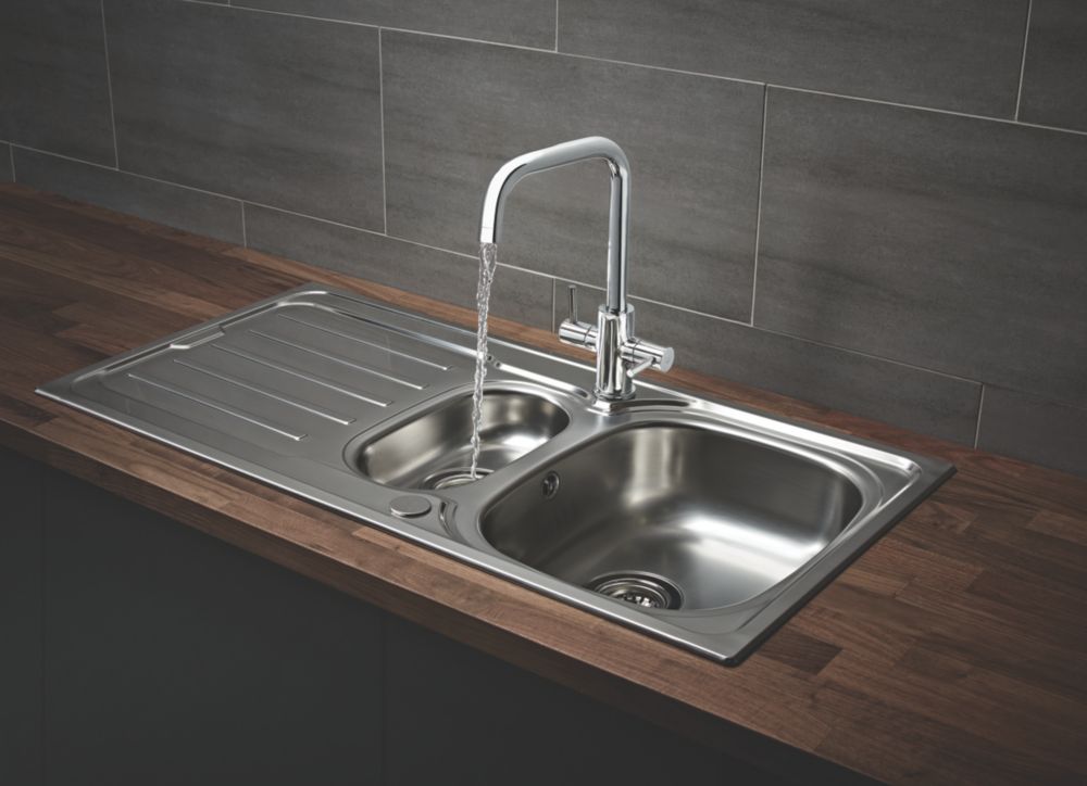 1.5 Bowl Stainless Steel Kitchen Sink & Drainer 1000mm x 500mm - Screwfix