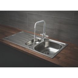 1.5 Bowl Stainless Steel Kitchen Sink & Drainer 1000 x 500mm