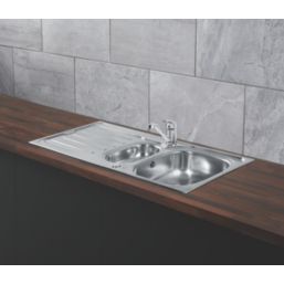 1.5 Bowl Stainless Steel Kitchen Sink & Drainer  1000mm x 500mm