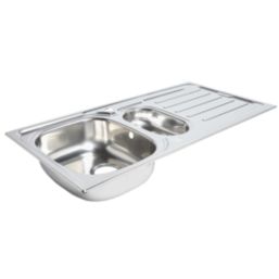 1.5 Bowl Plastic & Resin Kitchen Sink & Drainer White Reversible 1000mm x  500mm - Screwfix