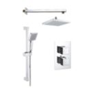 Iowa HP/Combi Flexible Concealed Polished Chrome Thermostatic Square Concealed Shower Mixer with Riser Handset & Overhead Outlet