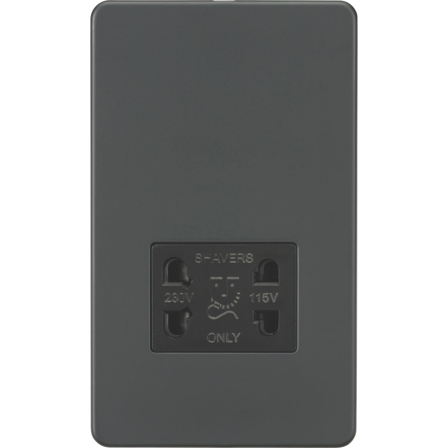 Knightsbridge 2-Gang Dual Voltage Shaver Socket 115 V / 230V Anthracite with Black Inserts (372TX)