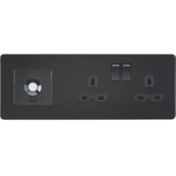 Knightsbridge  13A 2-Gang DP Combination Plate Matt Black with Black Inserts