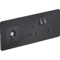 Knightsbridge  13A 2-Gang DP Combination Plate Matt Black with Black Inserts