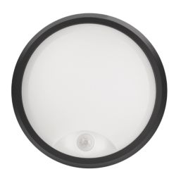 4lite Pylus Outdoor Round LED Bulkhead Wall Light With PIR Sensor Black 12.5W 1100lm