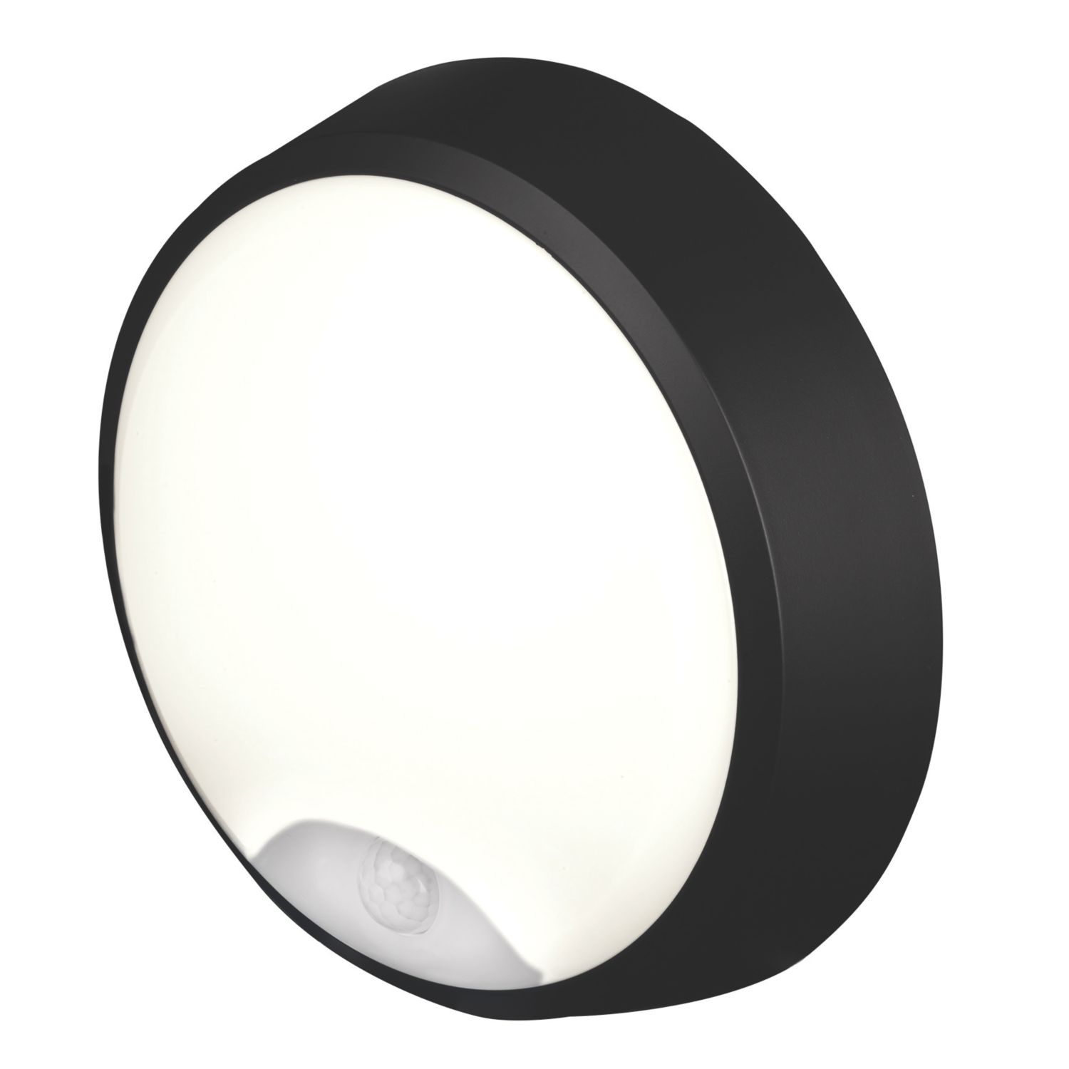 4lite Pylus Outdoor Round LED Wall & Ceiling Bulkhead With PIR Sensor Black 12.5W 1100lm (372VH)
