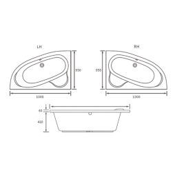 Utah  Double-Ended Bath Acrylic No Tap Holes 1500mm x 950mm