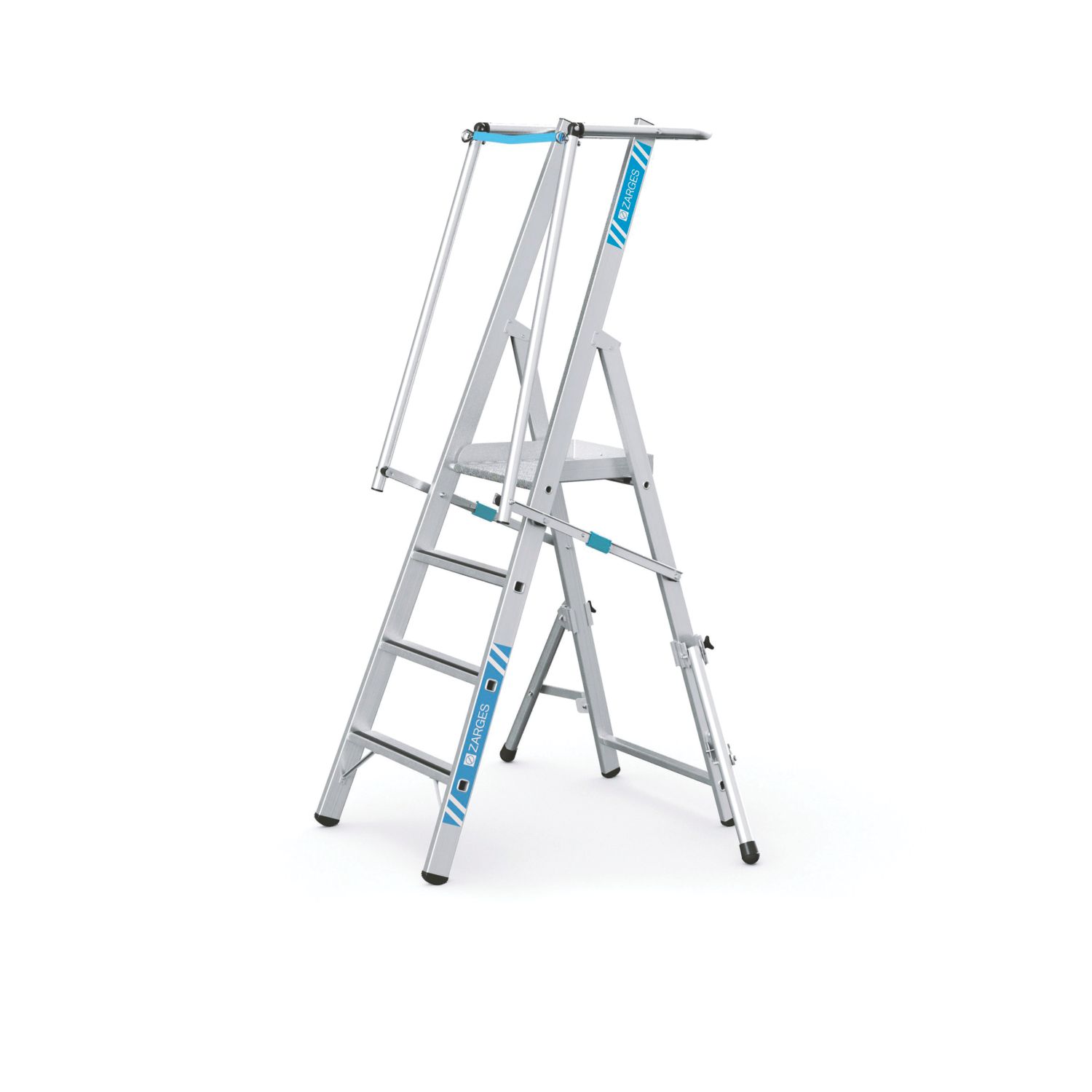 Zarges Aluminium 2.06m 4 Step Platform Step Ladder With Handrail (373CP)