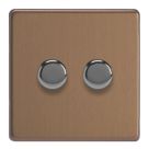 Varilight V-Pro 2-Gang 2-Way LED Dimmer Switch  Brushed Bronze with Colour-Matched Inserts