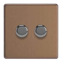 Varilight V-Pro 2-Gang 2-Way LED Dimmer Switch  Brushed Bronze with Colour-Matched Inserts