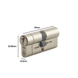 Yale Fire Rated 1 Star 6-Pin Euro Cylinder 40-50 (90mm) Satin Nickel