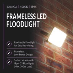 Brackenheath iSpot G3 Frameless Indoor & Outdoor LED Floodlight Black 30W 3300lm