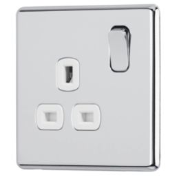 Arlec  13A 1-Gang SP Switched Socket Polished Chrome  with White Inserts