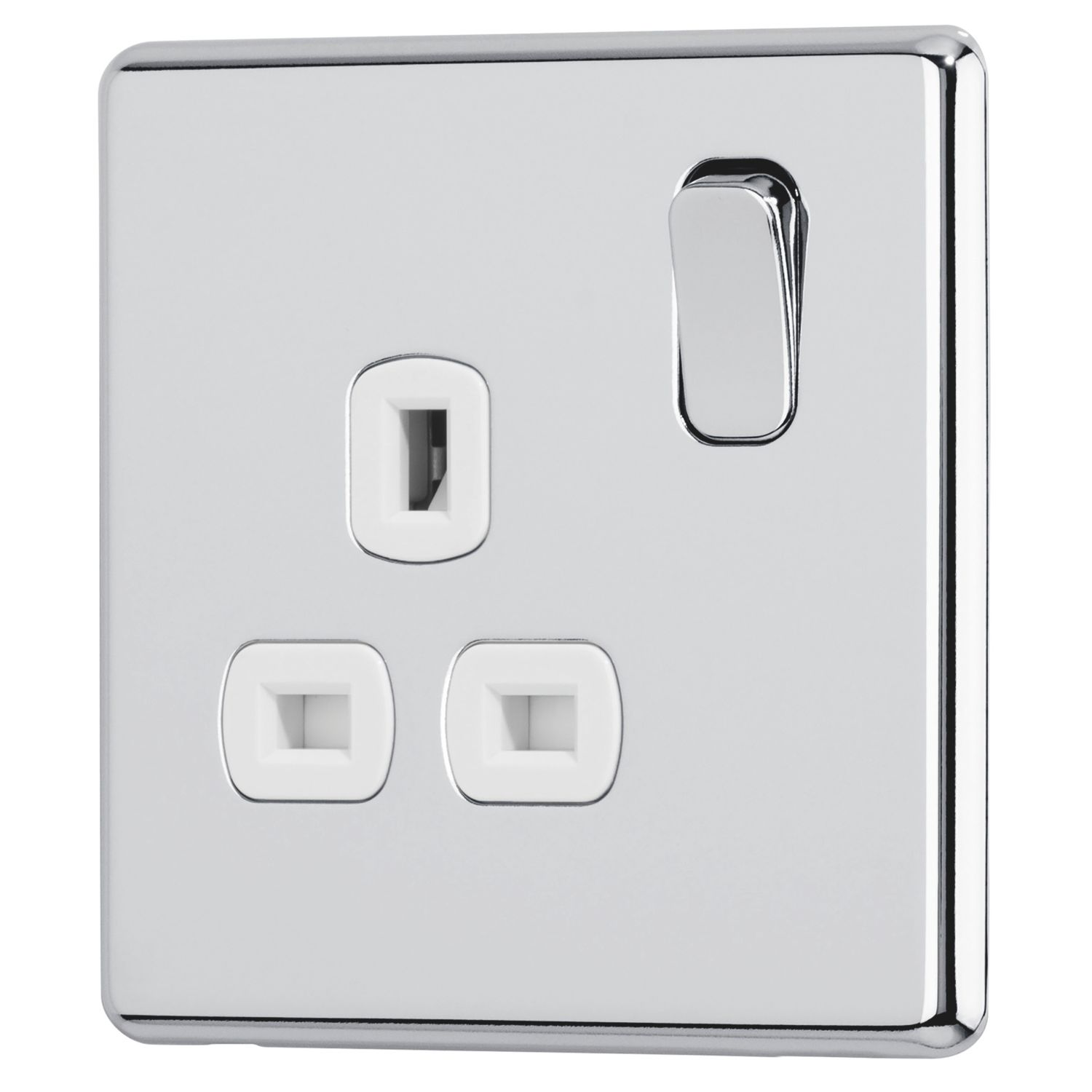 Arlec 13A 1-Gang SP Switched Socket Polished Chrome with White Inserts (373RU)
