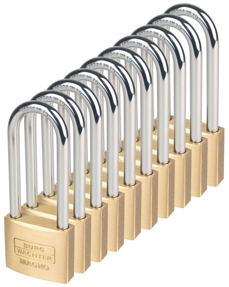 Burg-Wachter  Brass Keyed Alike  Long Shackle  Padlocks 50mm 10 Pack