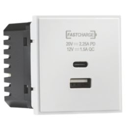 Knightsbridge  Modular 2.25A 45W 2-Outlet Type A & C USB Socket White