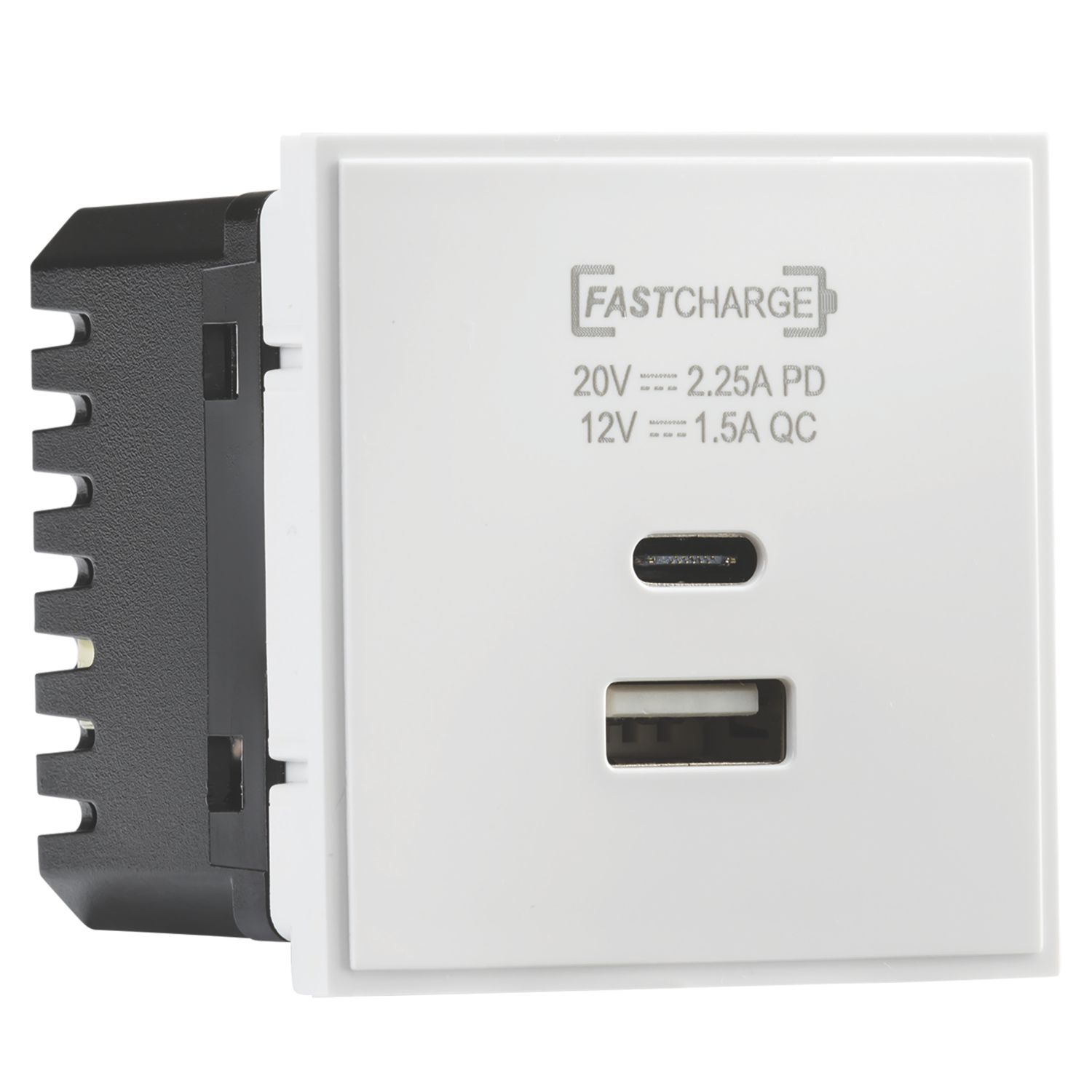 Knightsbridge Modular 2.25A 45W 2-Outlet Type A & C USB Socket White (373YA)