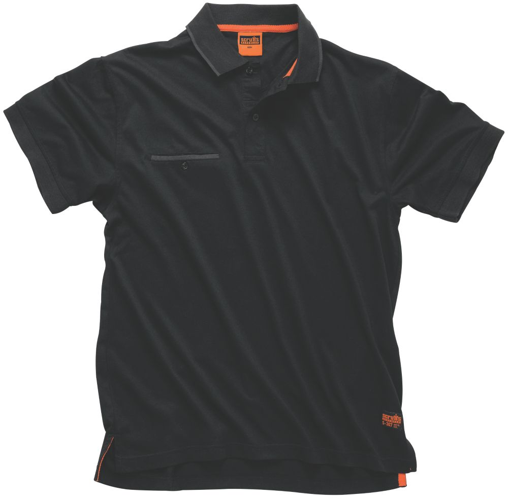 Scruffs Worker Polo Shirt Black Small 40" Chest | Polo Shirts
