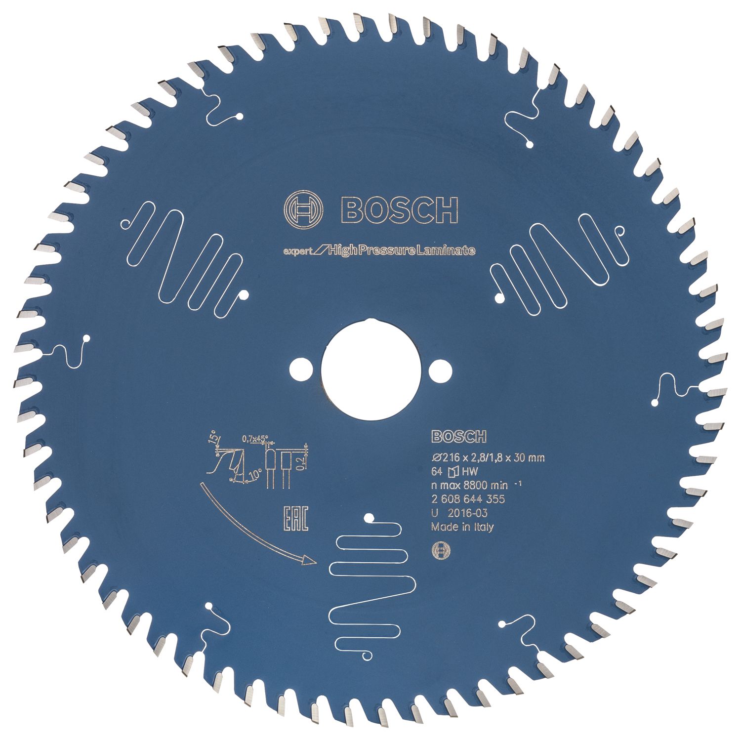 Bosch Expert High Pressure Laminate Circular Saw Blade 216mm x 30mm 64T (374KR)