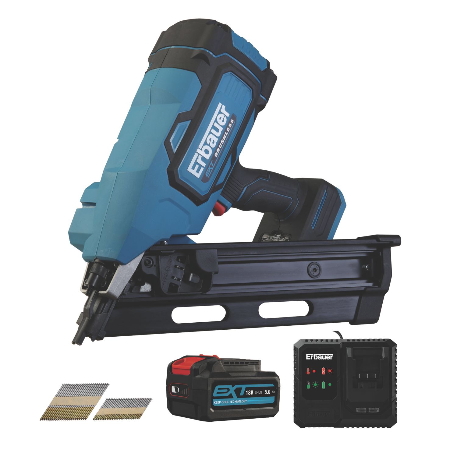 Erbauer ERI966NAL 90mm 18V 1 x 5Ah Li-Ion EXT Brushless First Fix Cordless Nail Gun (374PG)