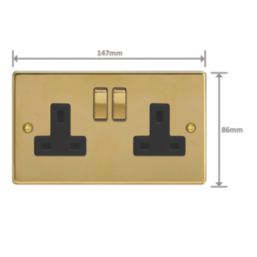 Varilight  13A 2-Gang 2-Pole Switched Socket Polished Brass  with Black Inserts