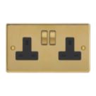 Varilight  13A 2-Gang 2-Pole Switched Socket Polished Brass  with Black Inserts